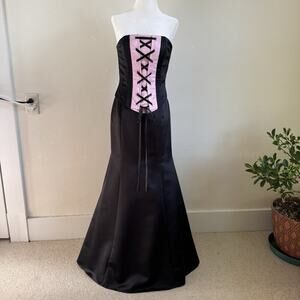 Vtg Jessica McClintock Gunne Sax Corset Lace Up Black 4 5 6 Strapless Gown Dress